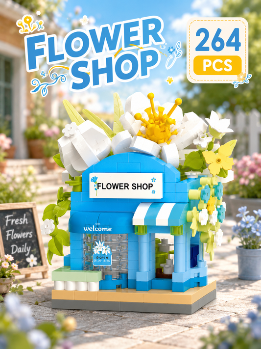 Jookids Flower Shop Micro Building Block Set – Mini Flower Store Building Blocks, Creative DIY Construction Toy, Decorative Display Model, 264 PCS