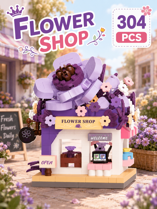 Jookids Flower Shop Micro Building Block Set – Mini Flower Store Building Blocks, Creative DIY Construction Toy, Decorative Display Model, 304 PCS