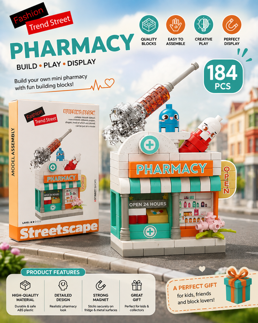 Jookids Pharmacy Micro Building Block Set – Mini Pharmacy Store Building Blocks, Creative DIY Construction Toy, Collectible Display Model, 184 PCS