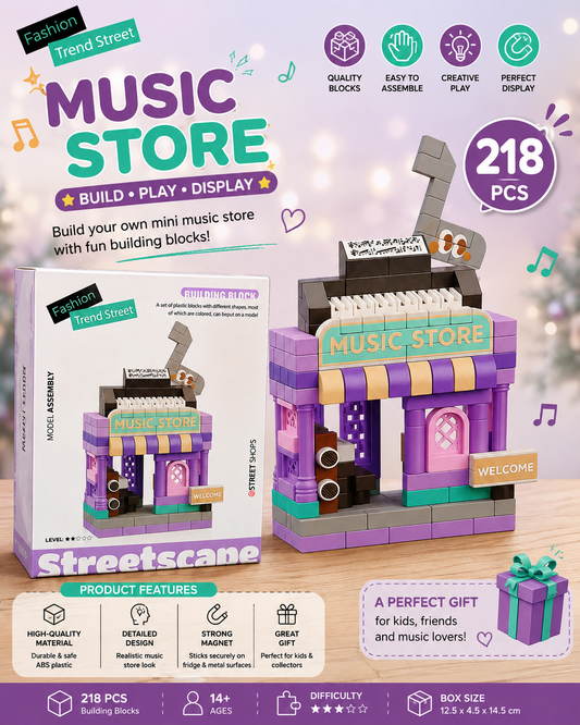 Jookids Music Store Micro Building Block Set – Mini Music Shop Building Blocks, Creative DIY Construction Toy, 218 PCS