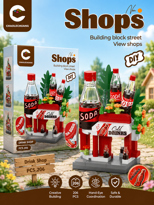 Jookids DIY Drink Shop Building Blocks – 206 Pcs Creative Construction Set for Kids