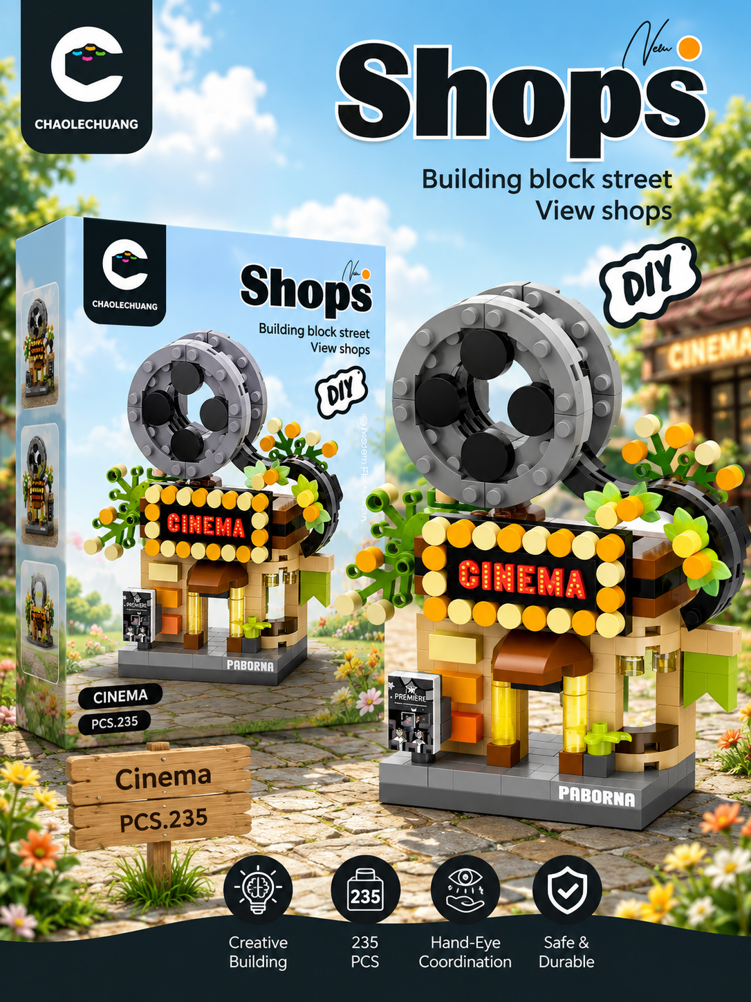 Jookids DIY Cinema Building Blocks – 235 Pcs Creative Movie Theater Construction Set for Kids
