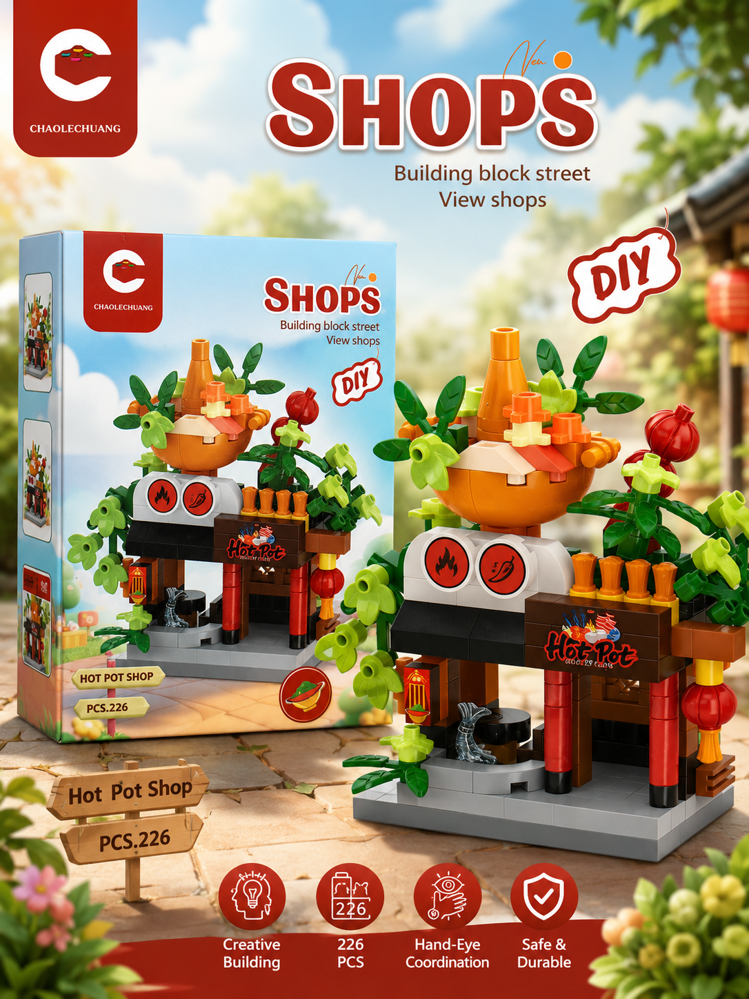 Jookids DIY Hot Pot Shop Building Blocks – 226 Pcs Creative Construction Set for Kids