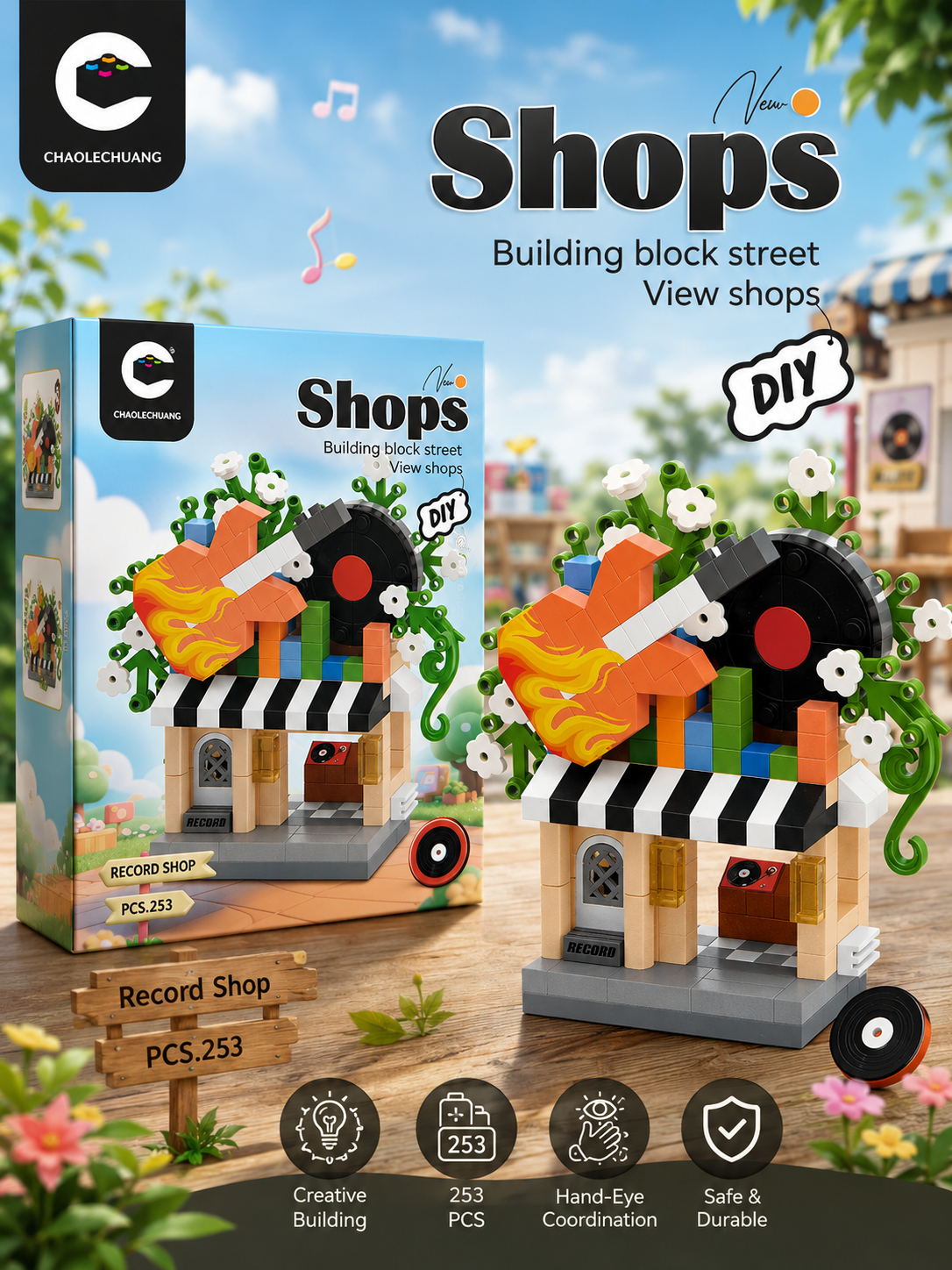 Jookids DIY Record Shop Building Blocks – 253 Pcs Creative Music Store Construction Set for Kids