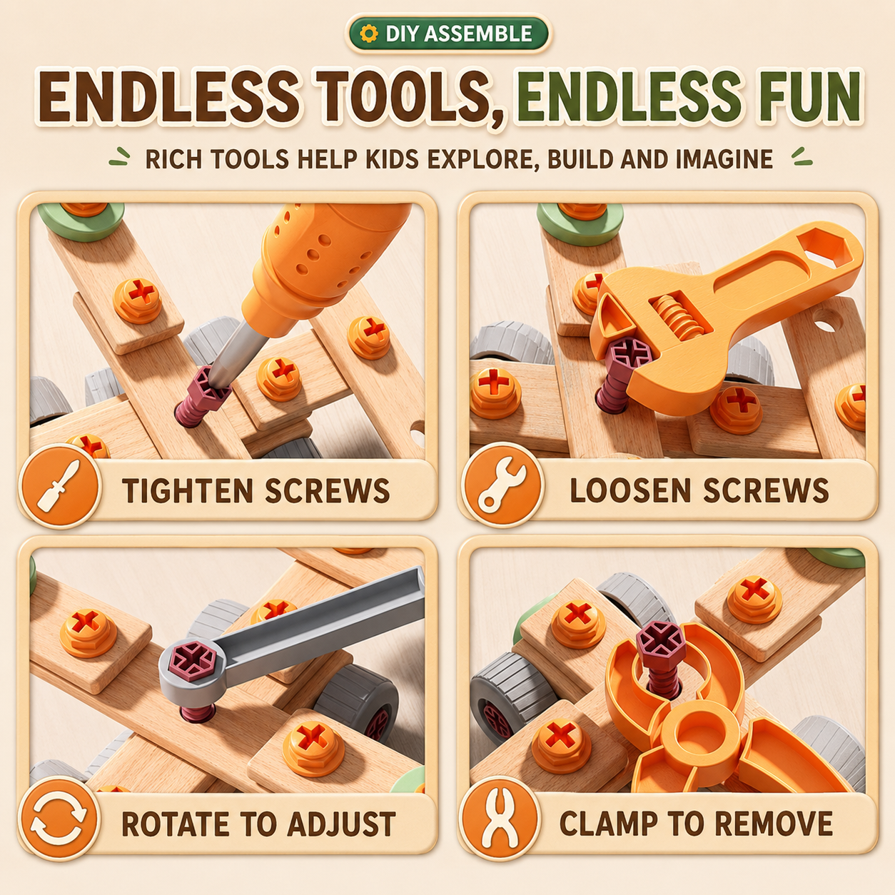 Jookids DIY Tool Box Toy Set with Electric Drill – 145+ Pieces Wooden Construction & Assembly STEM Toy for Kids
