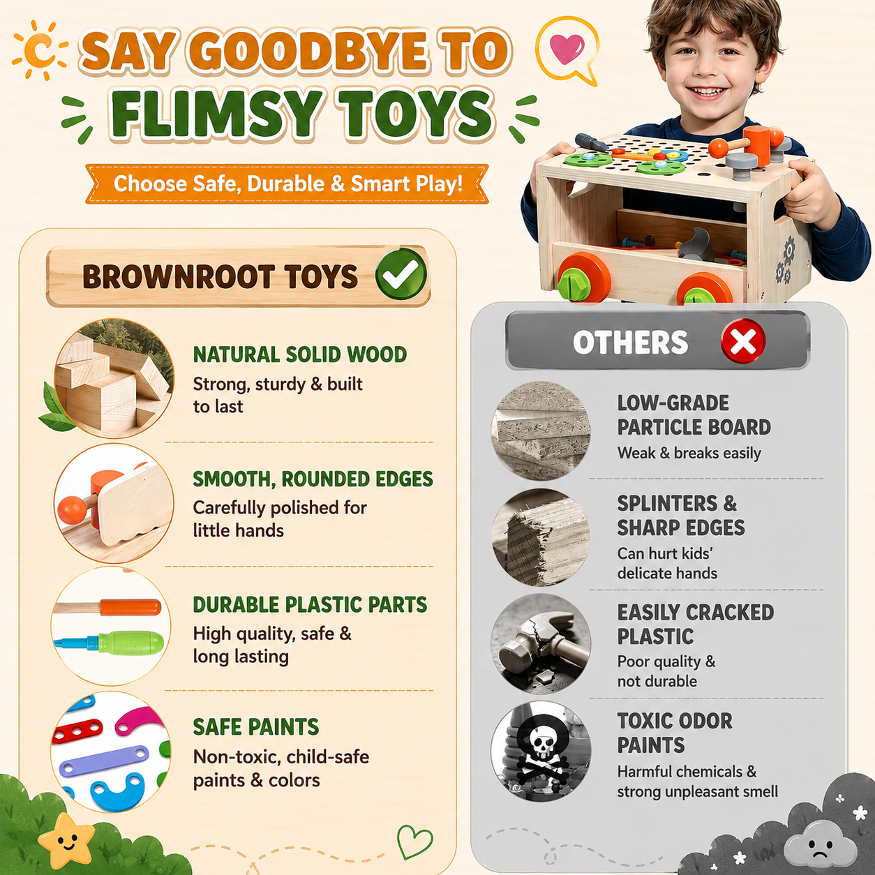 Jookids Wooden Tool Set for Kids – DIY Workbench & Toolbox with Building Parts, Tools and Creative Construction Toys
