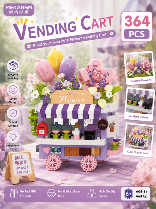 Jookids Flower Vending Cart Building Blocks Set – 364 PCS Creative DIY Flower Shop Toy for Kids