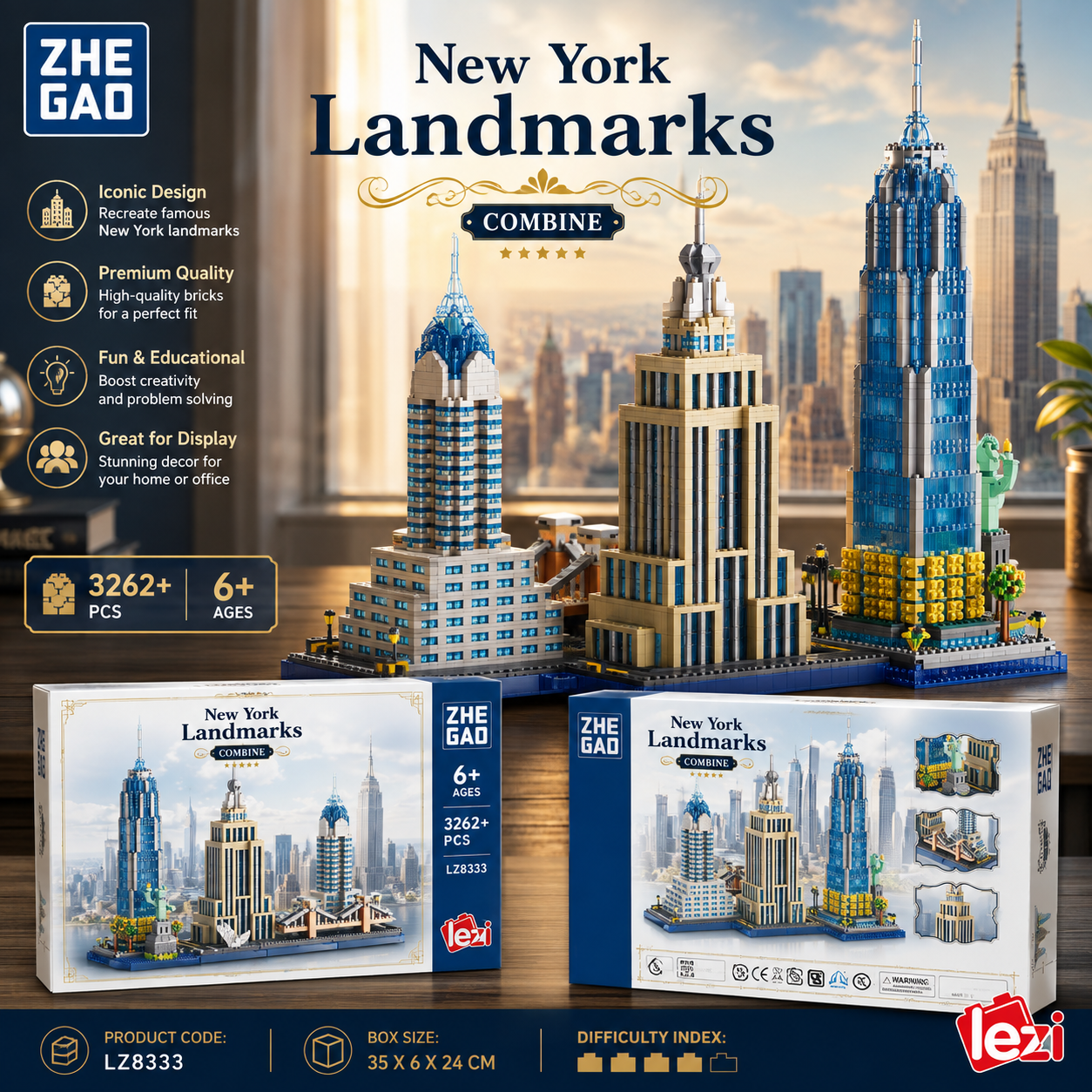 Jookids New York Landmarks Building Blocks Set – 3262 PCS City Architecture Model for Kids & Adults