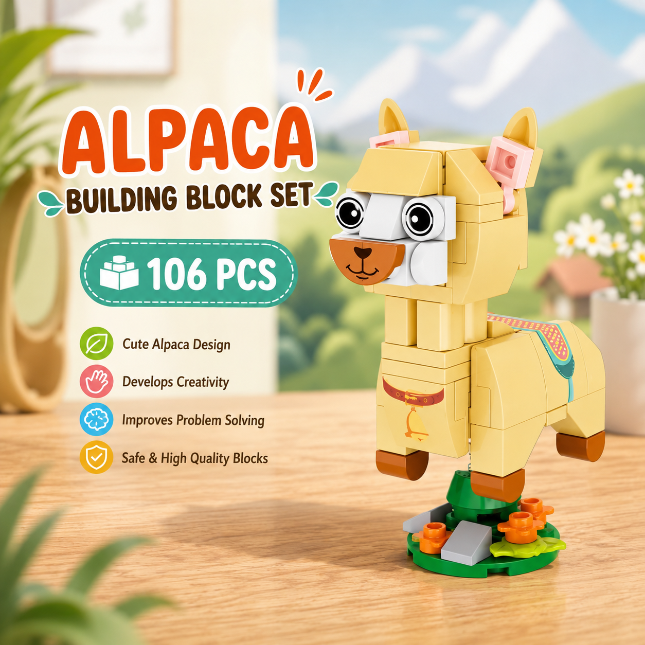 Jookids Alpaca Building Blocks – 106 Pieces | DIY Animal Brick Toy | Cute Alpaca Display Set | Ages 6+