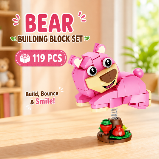 Jookids Spring Bear Building Blocks – 119 Pieces | DIY Bouncing Bear Brick Toy | Cute Animal Display Set | Ages 6+