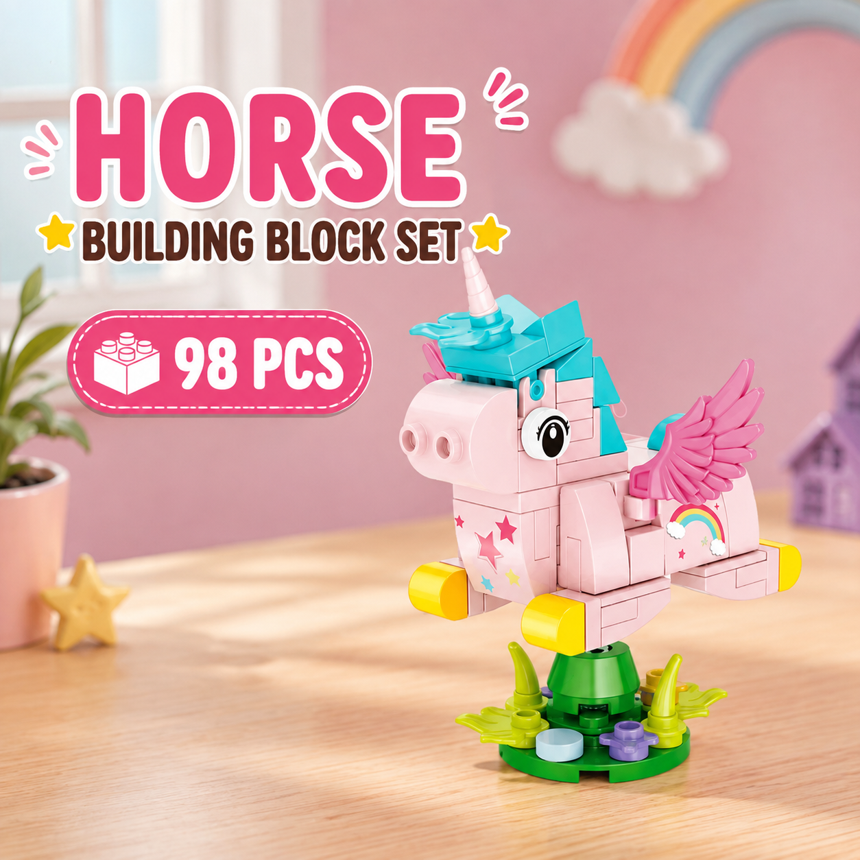 Jookids Flying Unicorn Building Blocks – 98 Pieces | DIY Unicorn Brick Toy | Cute Fantasy Animal Display Set | Ages 6+