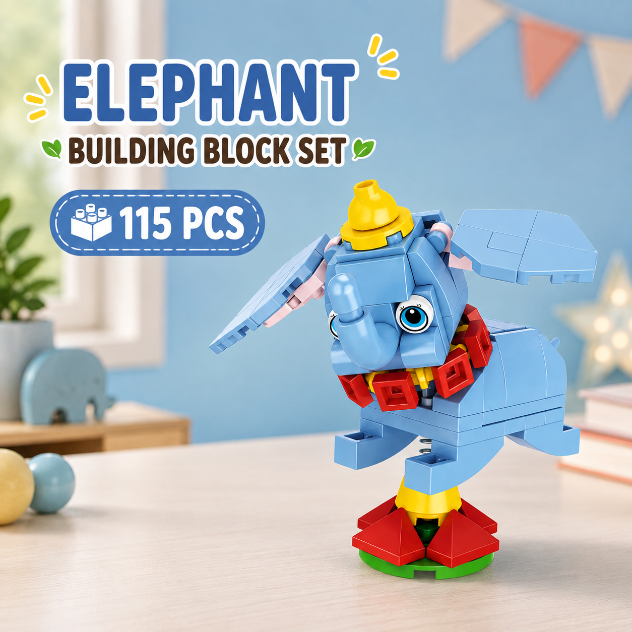 Jookids Spring Elephant Building Blocks – 115 Pieces | DIY Elephant Brick Toy | Cute Animal Display Set | Ages 6+