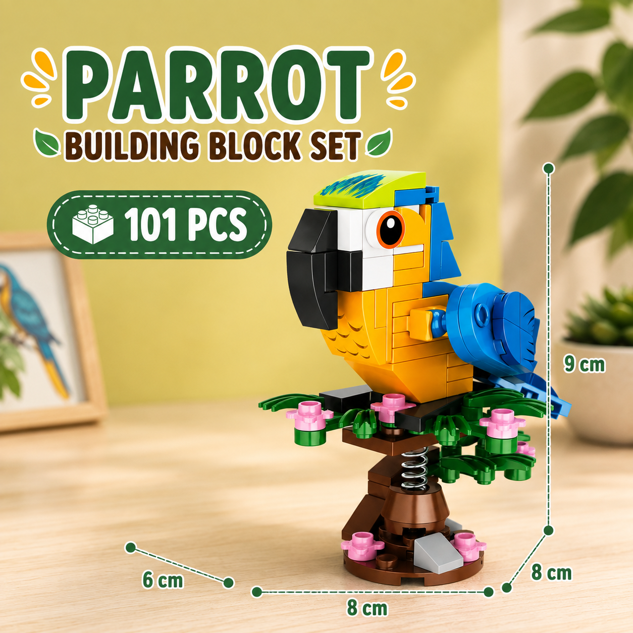 Jookids Spring Parrot Building Blocks – 101 Pieces | DIY Parrot Brick Toy | Colorful Bird Display Set | Ages 6+