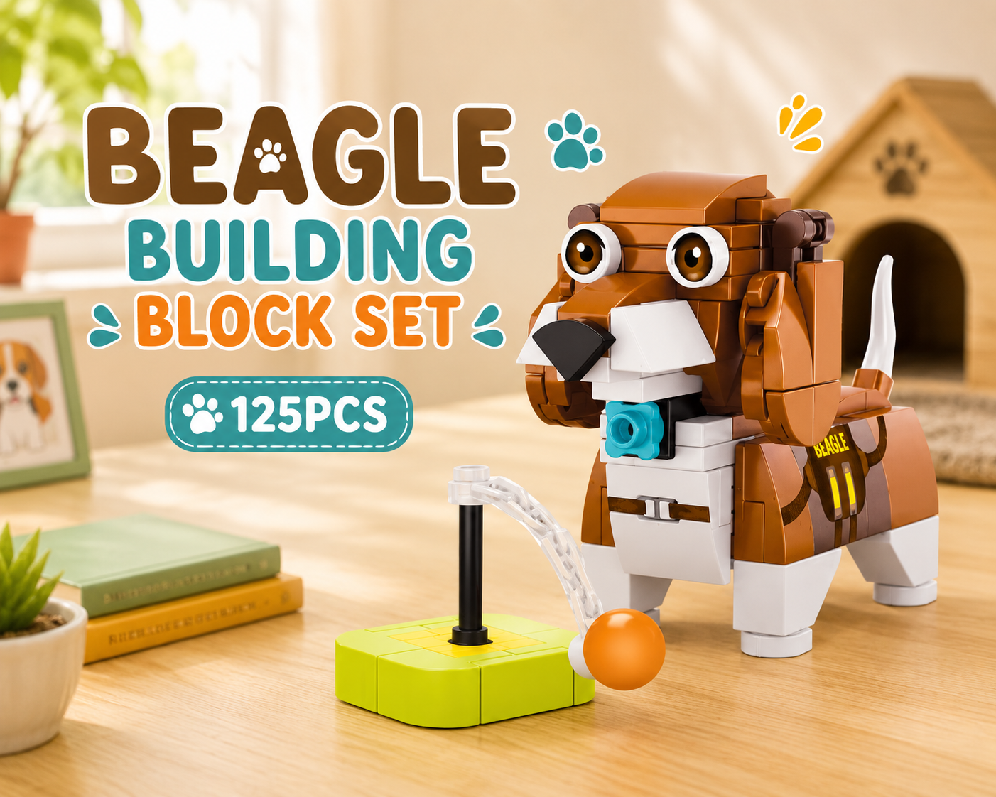 Jookids Playful Beagle Building Blocks – 125 Pieces | DIY Puppy Brick Toy with Ball Launcher | Cute Animal Display Set | Ages 6+