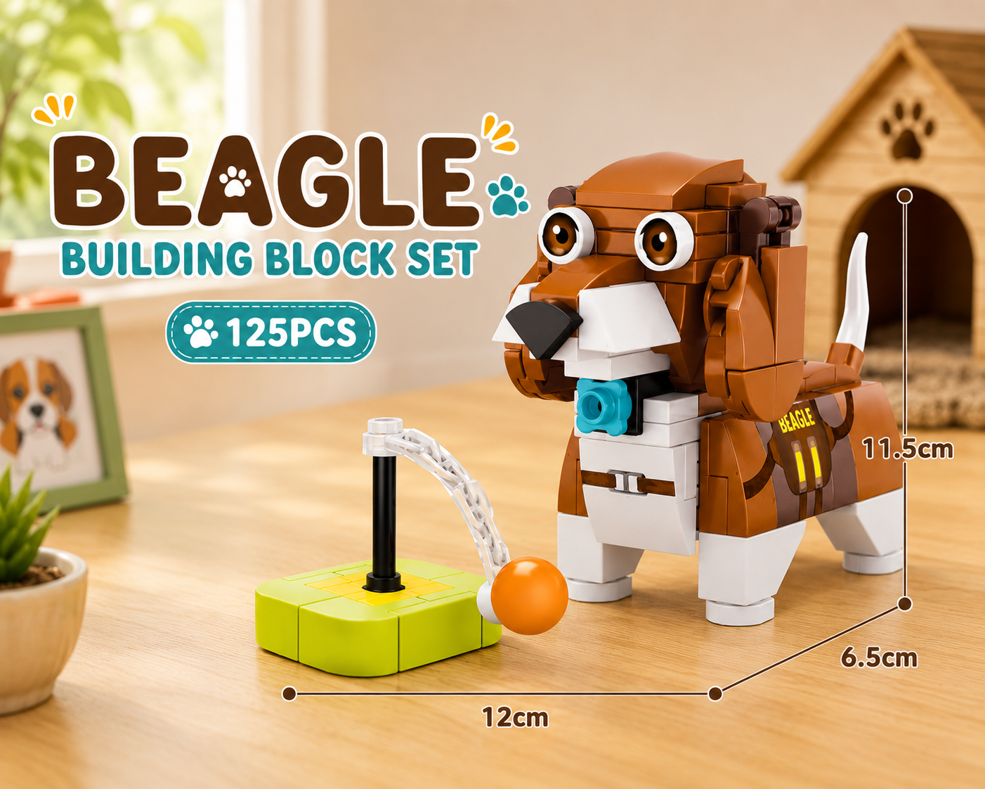 Jookids Playful Beagle Building Blocks – 125 Pieces | DIY Puppy Brick Toy with Ball Launcher | Cute Animal Display Set | Ages 6+