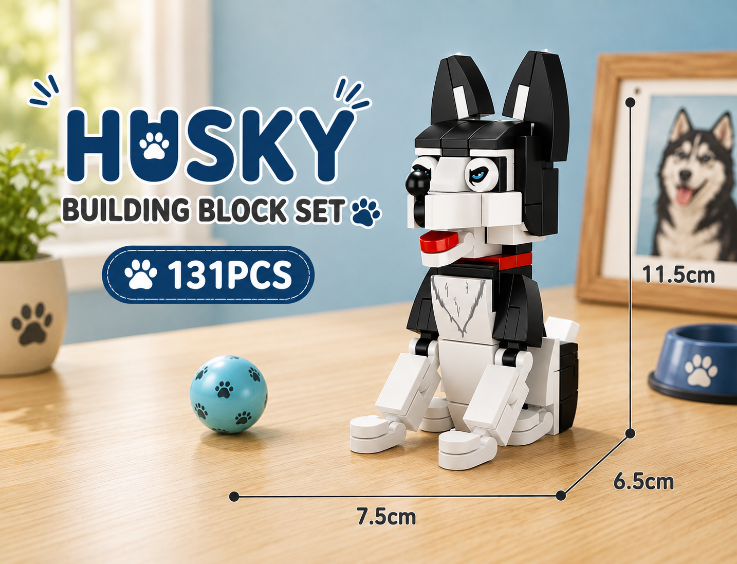 Jookids Husky Building Blocks – 131 Pieces | DIY Puppy Brick Toy | Cute Animal Display Set | Ages 6+