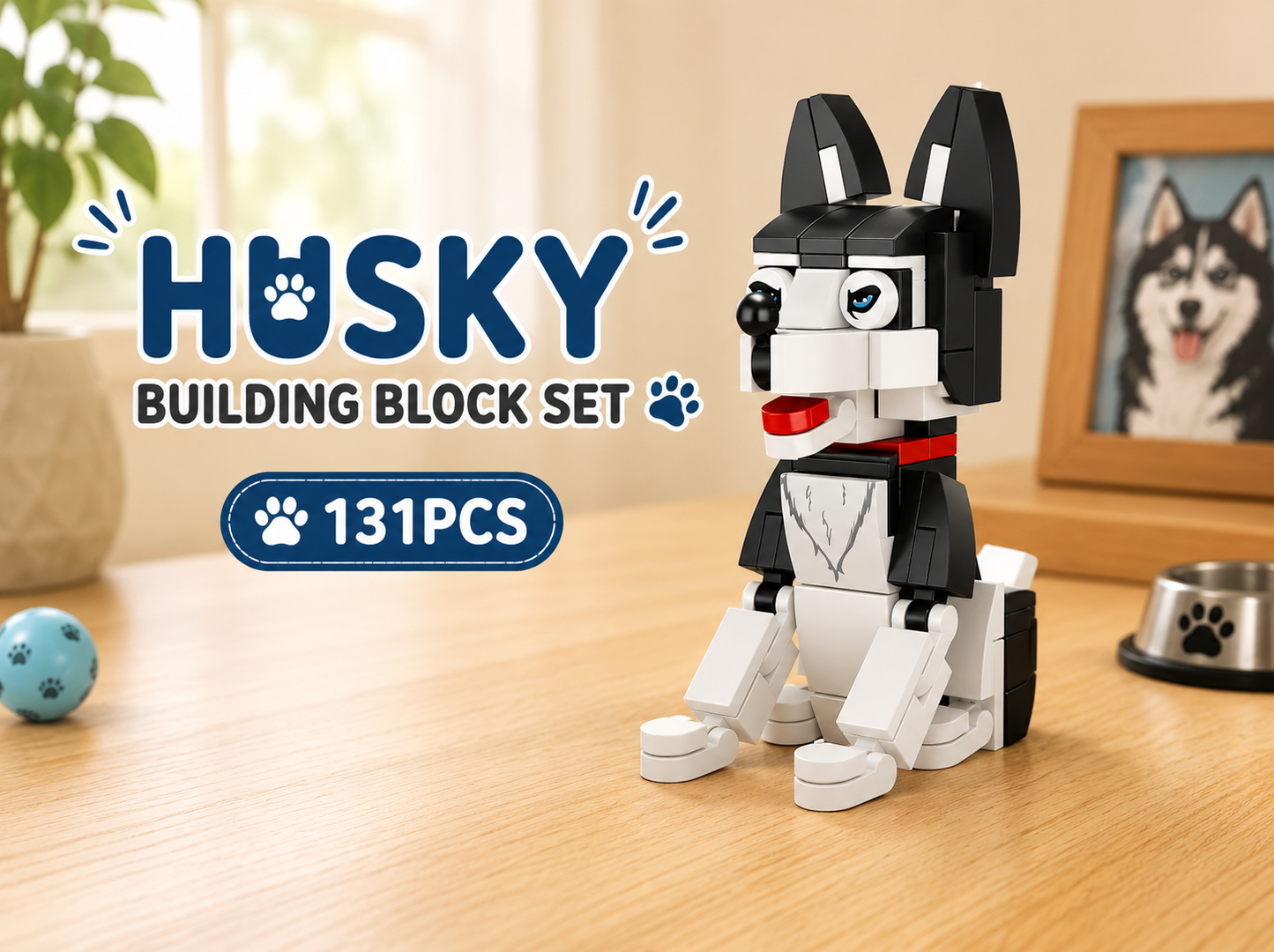 Jookids Husky Building Blocks – 131 Pieces | DIY Puppy Brick Toy | Cute Animal Display Set | Ages 6+