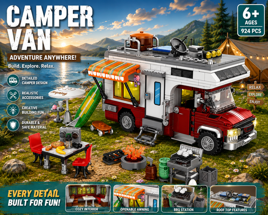 Jookids Luxury Camper Van Building Blocks Set – 924 PCS Adventure Motorhome Construction Kit for Kids 6+ & Adults