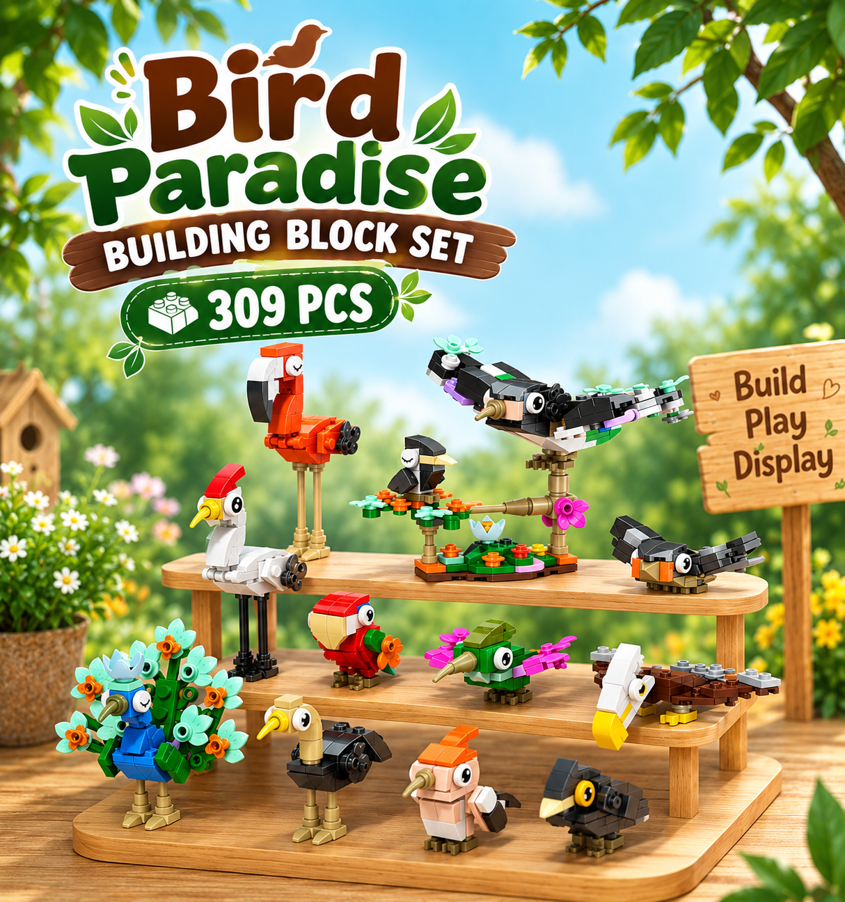 Jookids Bird Paradise 10-in-1 Building Block Set | 309 PCS Creative Bird Toy for Kids 6+