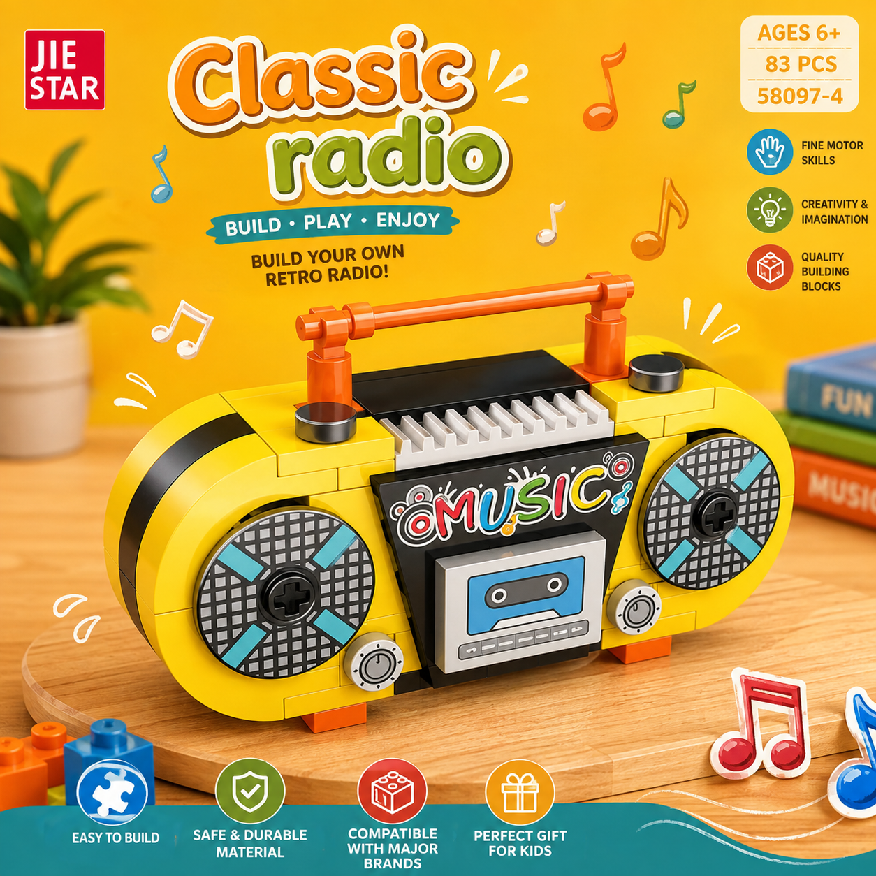 Jookids Classic Retro Radio Building Blocks Set – 83 PCS Mini Boombox Construction Toy for Kids 6+