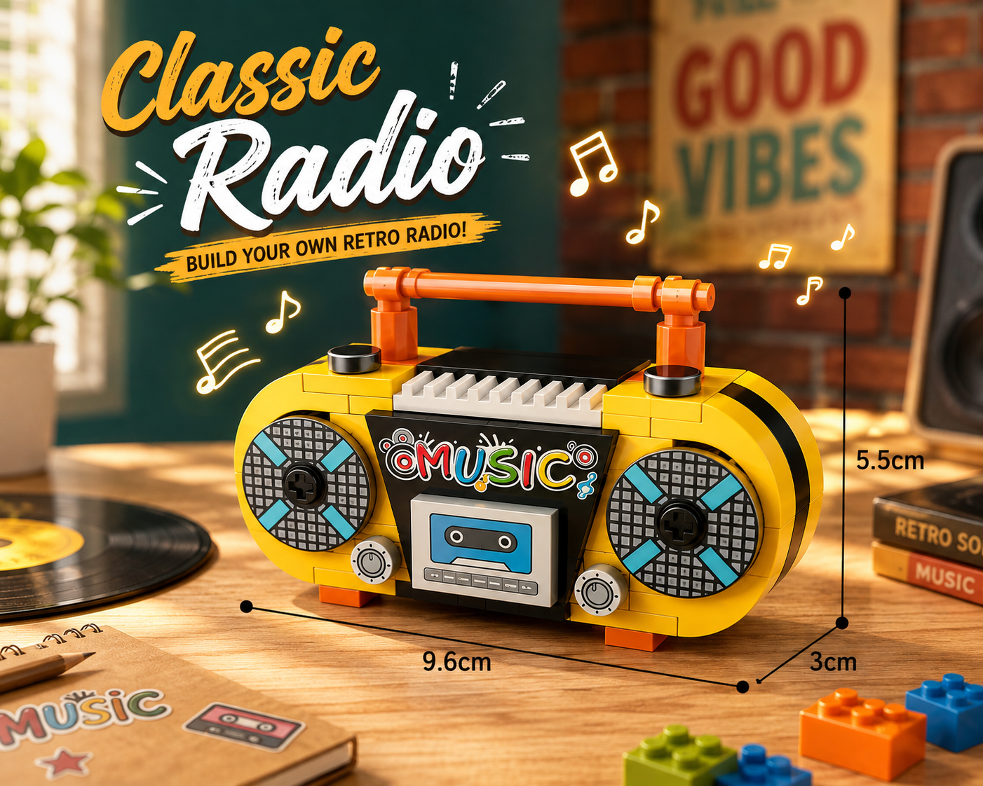 Jookids Classic Retro Radio Building Blocks Set – 83 PCS Mini Boombox Construction Toy for Kids 6+