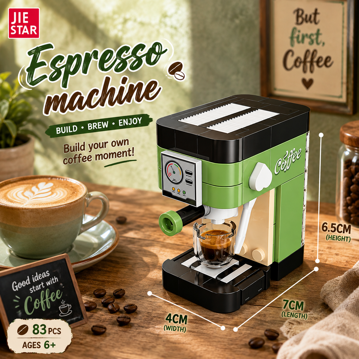 Jookids Mini Espresso Coffee Machine Building Blocks Set – 83 PCS Coffee Maker Construction Toy for Kids 6+ & Collectors