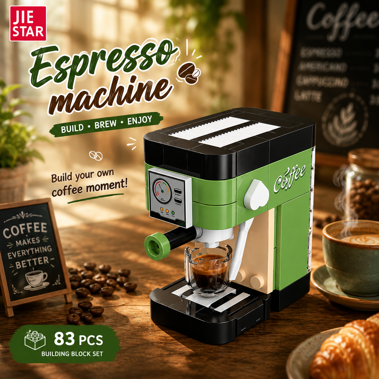 Jookids Mini Espresso Coffee Machine Building Blocks Set – 83 PCS Coffee Maker Construction Toy for Kids 6+ & Collectors