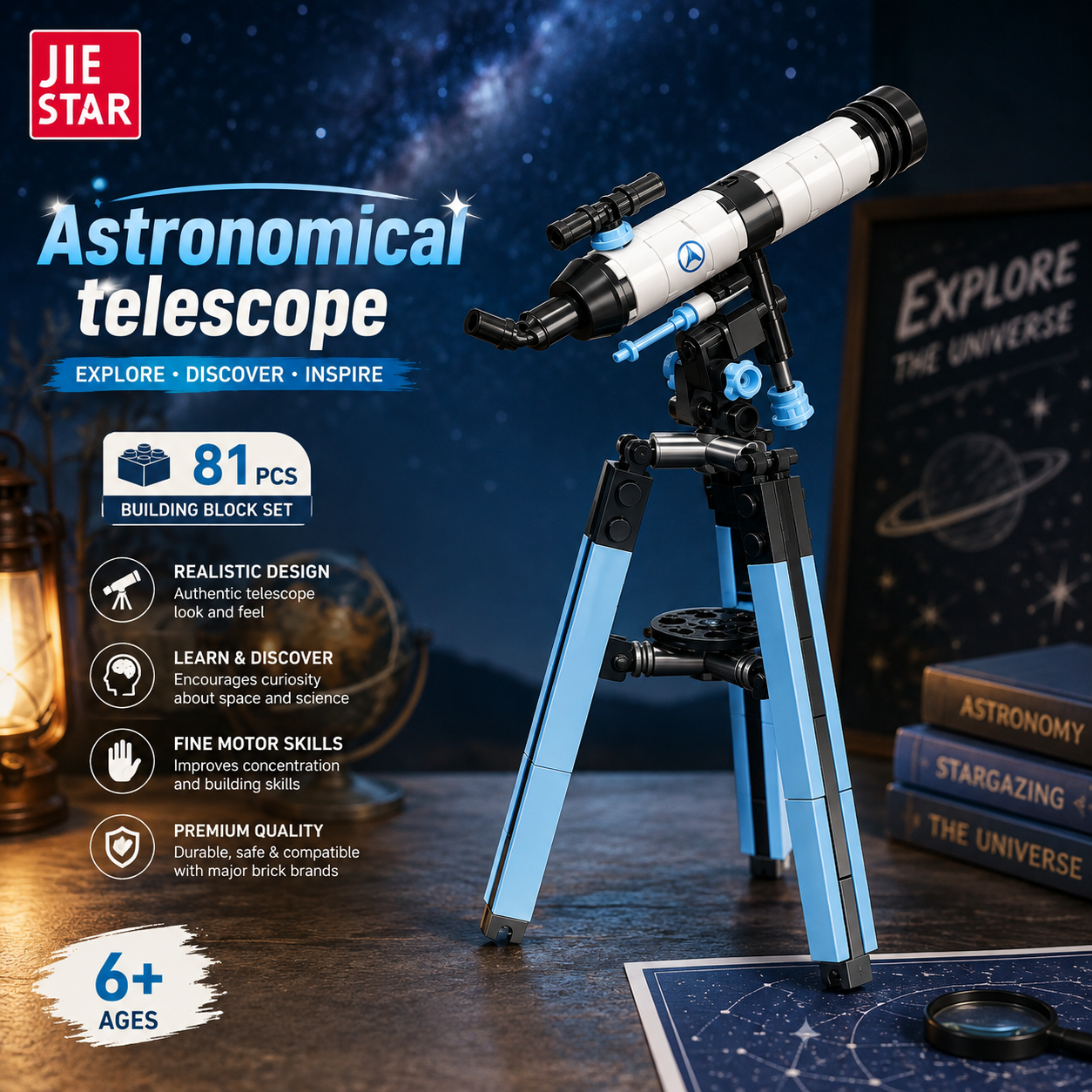 Jookids Mini Astronomical Telescope Building Blocks Set – 81 PCS Space Explorer Construction Toy for Kids 6+ & Collectors