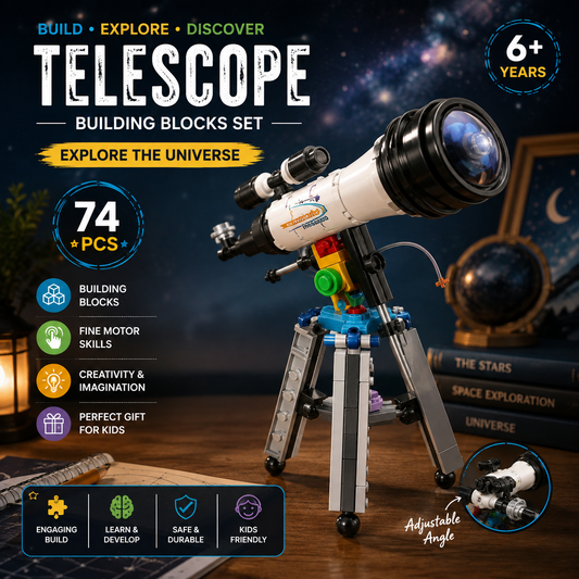 Jookids Telescope Building Blocks 74 Pcs | Creative Space Explorer Construction Toy | STEM Building Kit for Kids 6+