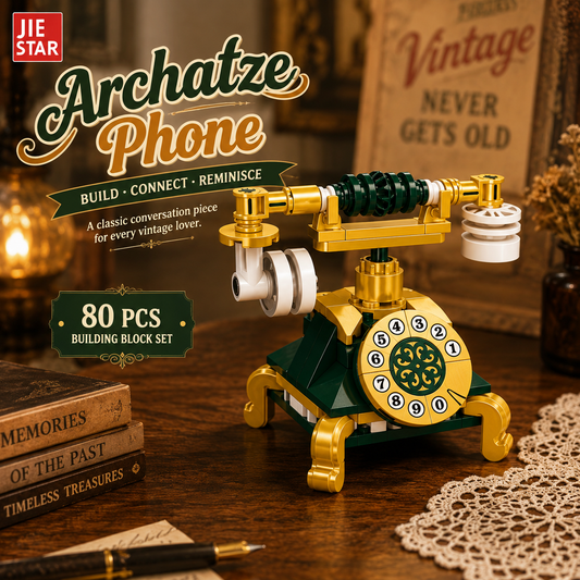 Jookids Vintage Rotary Telephone Building Blocks Set – 80 PCS Retro Desk Phone Construction Toy for Kids 6+ & Collectors