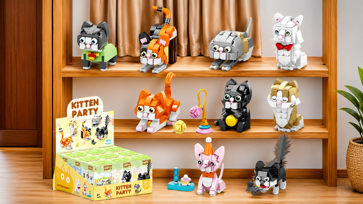 Kitten Party Mini Cat Building Blocks Set – 8 Cute Cat Designs | DIY Collectible Brick Toy