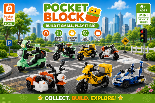 Jookids Pocket Block Mini Vehicle Building Blocks Collection | 8-in-1 STEM Toy Set