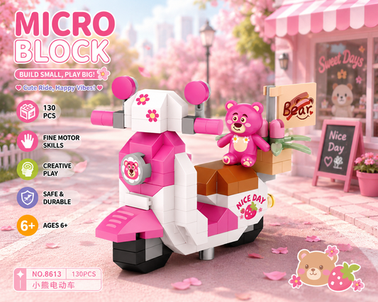 Jookids LOZ Cute Bear Scooter Micro Building Blocks Set | 130 Pieces | Mini Collectible STEM Toy for Kids Ages 6+
