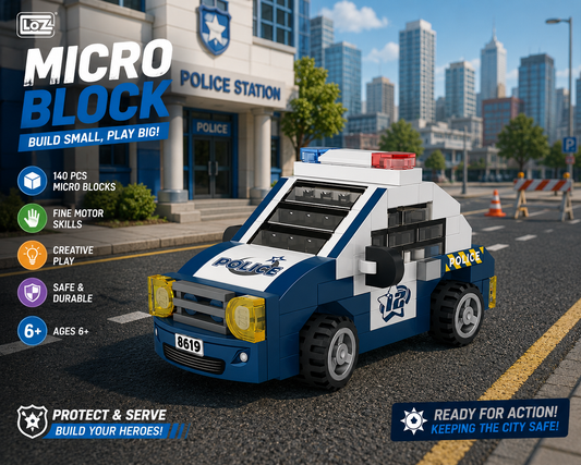 Jookids LOZ Police Car Micro Building Blocks Set | 140 Pieces | Mini Police Vehicle STEM Construction Toy for Kids Ages 6+