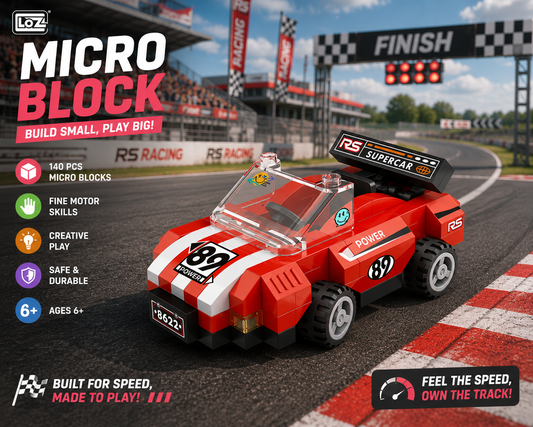 Jookids LOZ Racing Sports Car Micro Building Blocks Set | 140 Pieces | Mini Race Car STEM Construction Toy for Kids Ages 6+