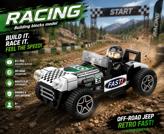 Jookids Off-Road Jeep Building Blocks Set | 91+ Pieces | Retro Racing Jeep Construction Toy with Driver Minifigure | Kids Ages 6+