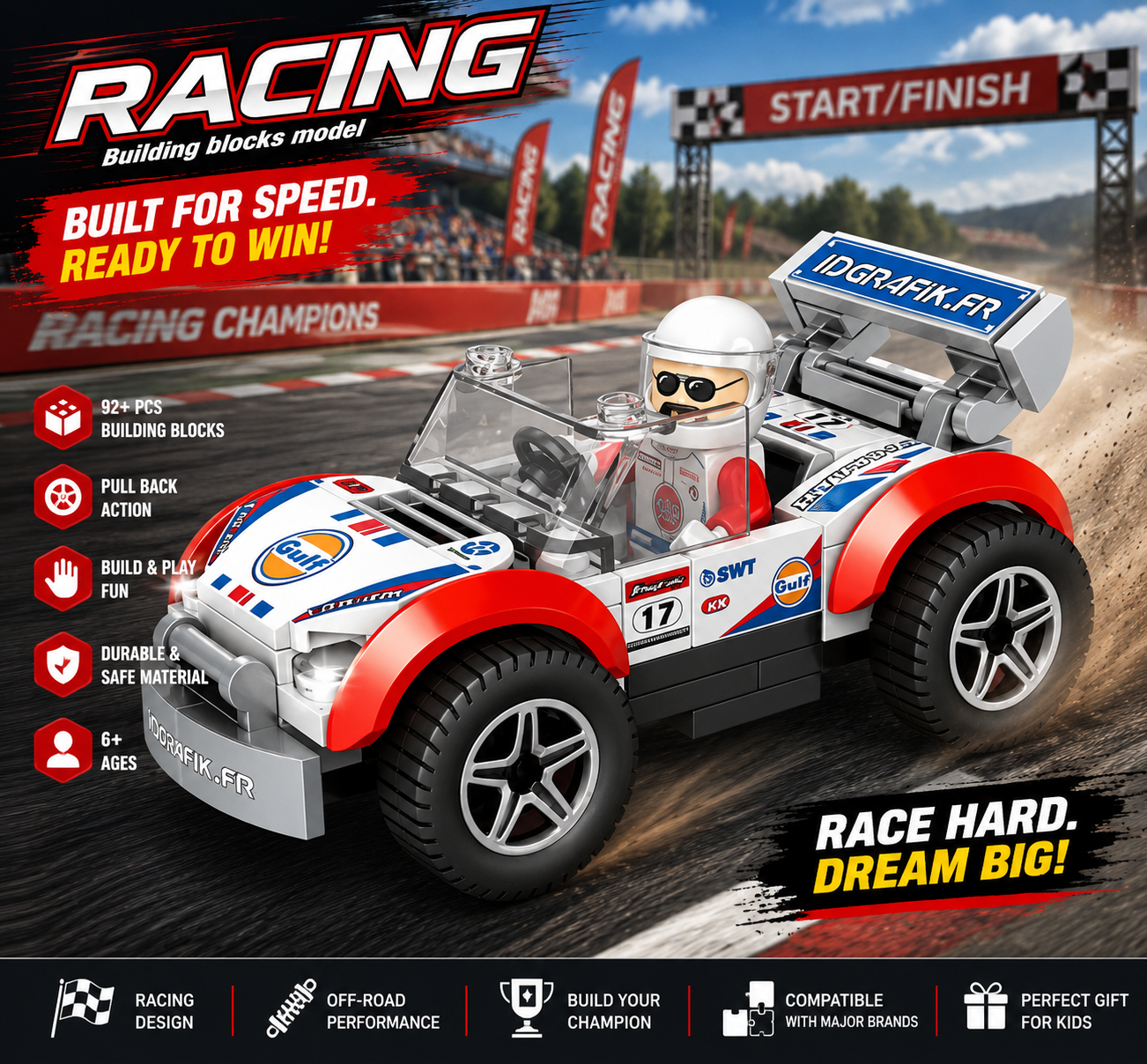 Jookids Racing Sports Car Building Blocks Set | 92+ Pieces | Speed Racing Car Construction Toy with Driver Minifigure | Kids Ages 6+