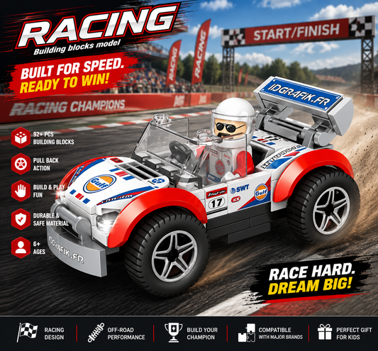 Jookids Racing Sports Car Building Blocks Set | 92+ Pieces | Speed Racing Car Construction Toy with Driver Minifigure | Kids Ages 6+