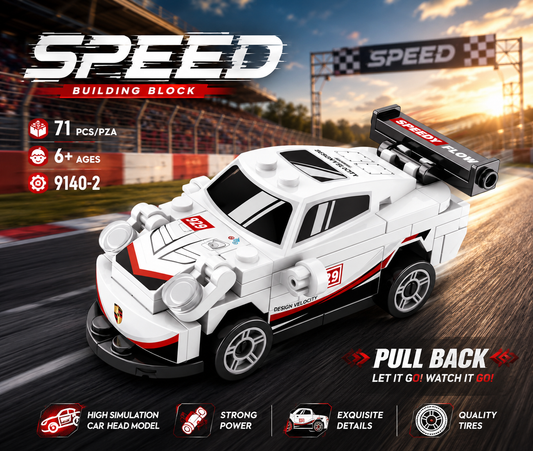Jookids Pull Back Racing Sports Car Building Blocks Set | 71 Pieces | White Speed Racer Construction Toy with Pull-Back Action | Ages 6+