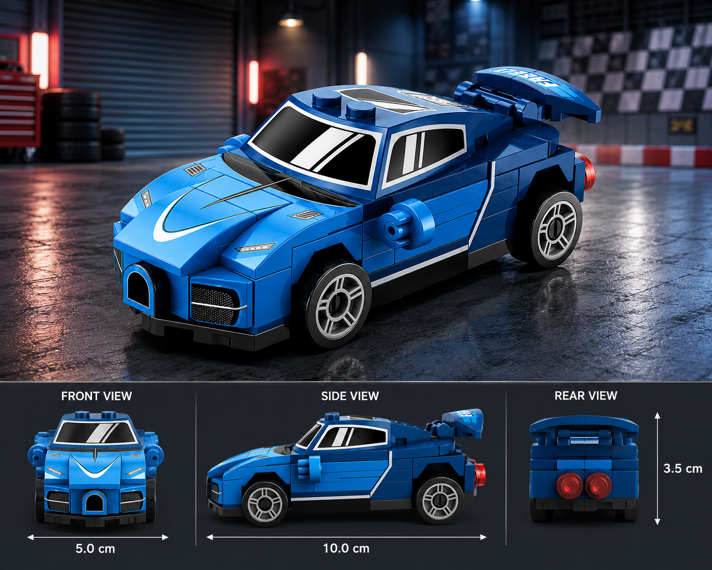Jookids Pull Back Blue Sports Car Building Blocks Set | 64 Pieces | Speed Racing Car Construction Toy | STEM Building Kit for Kids 6+