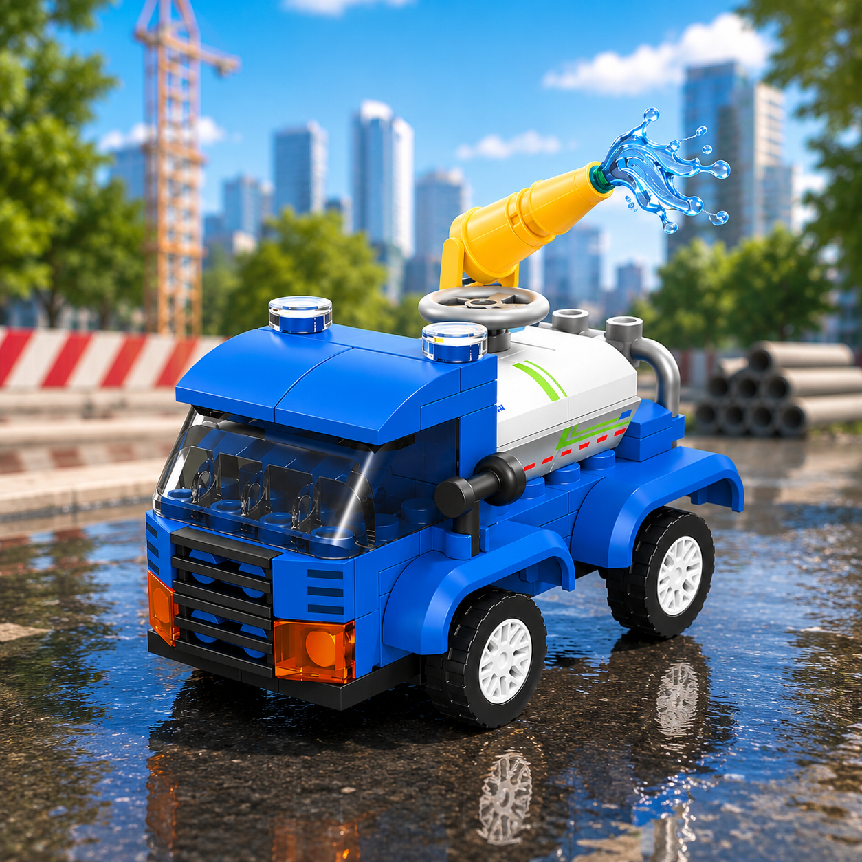 Jookids Pocket Block Water Truck Building Set – 90 Pieces Pull Back City Water Tanker Toy for Kids Ages 6+