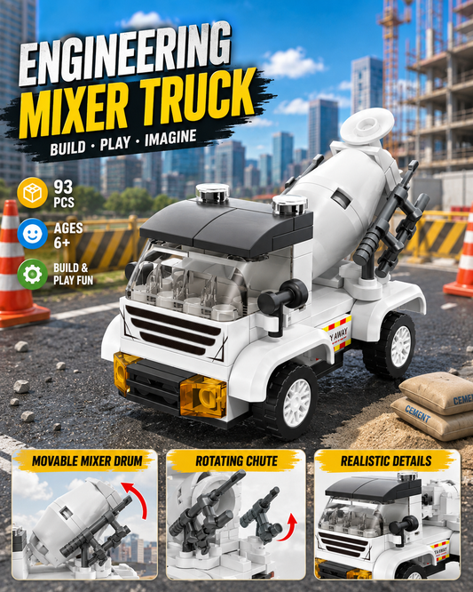 Jookids Pocket Block Cement Mixer Truck Building Set – 93 Pieces Pull Back Construction Vehicle Toy for Kids Ages 6+
