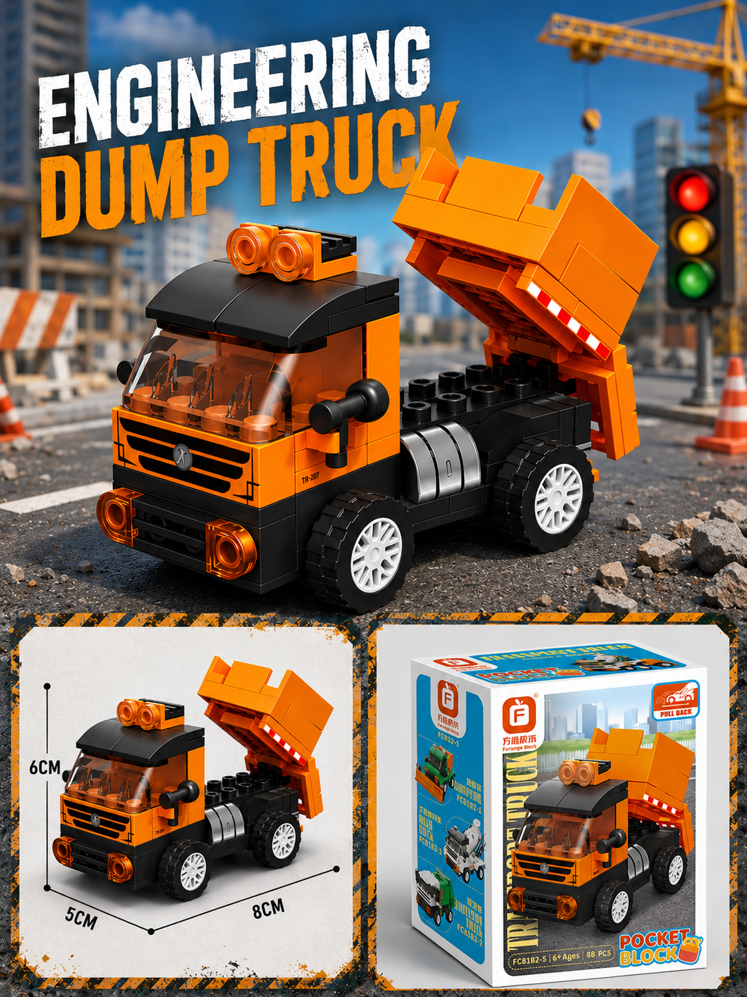 Jookids Engineering Dump Truck Building Blocks Toy – 88 Pieces Construction Vehicle Brick Set for Kids Ages 6+