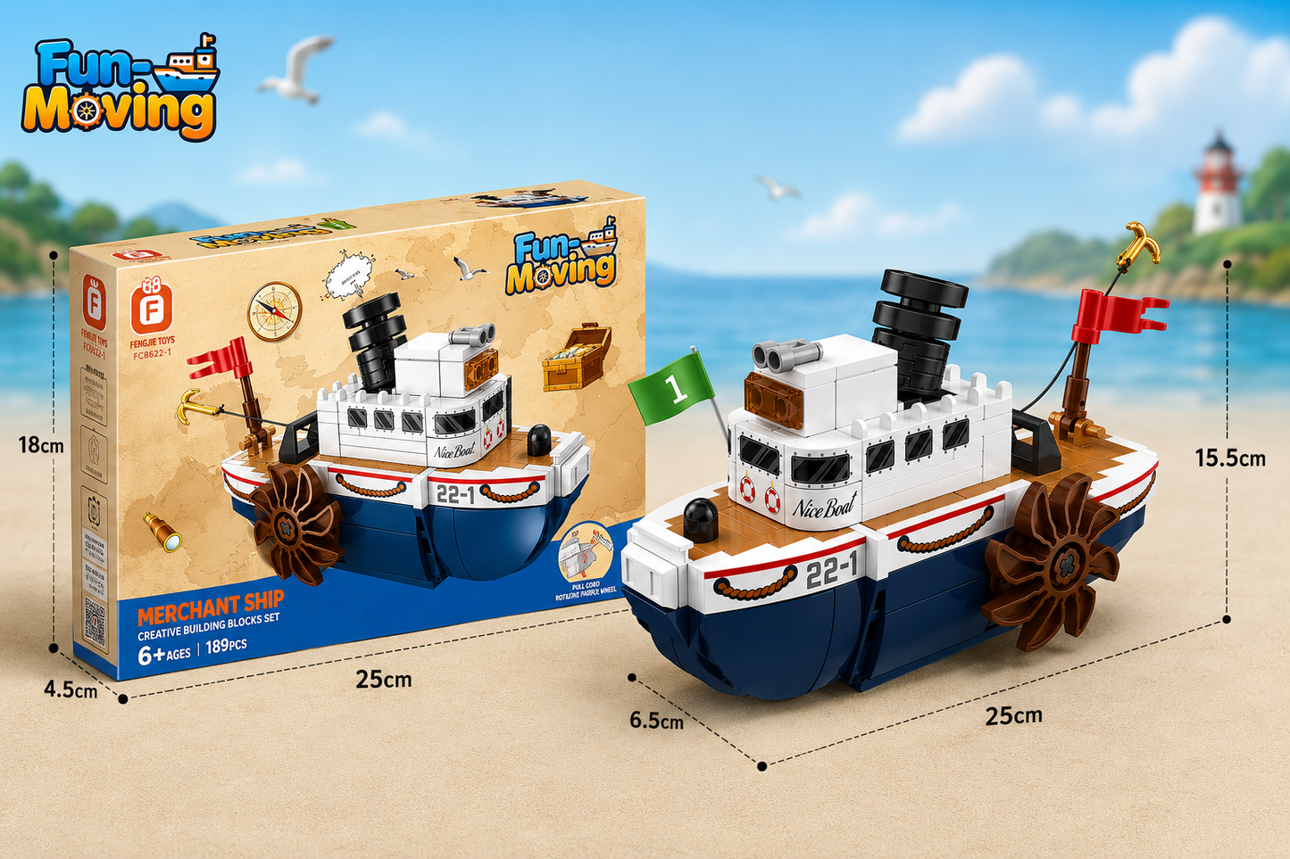 Jookids Fun-Moving Salvage Ship Building Blocks – 189 Pieces Paddle Steamer Boat Construction Set for Kids Ages 6+