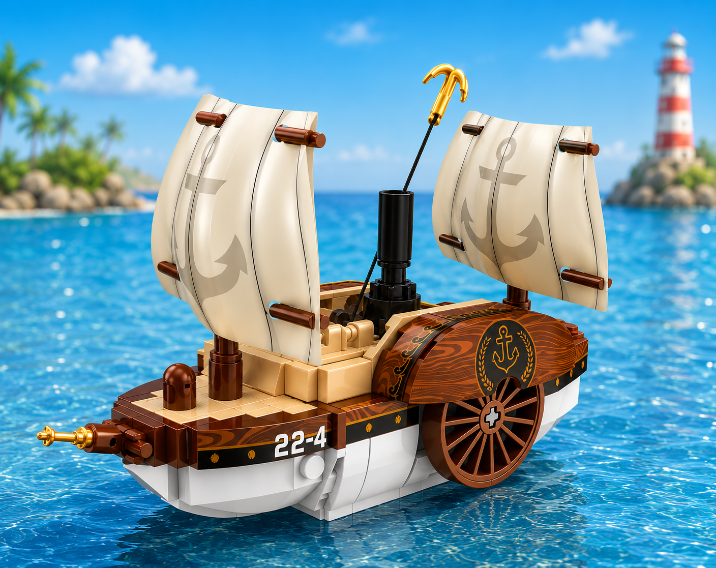 Jookids Fun-Moving Sailboat Building Blocks Set – 194 Pieces Wind-Up Paddle Wheel Ship Toy for Kids Ages 6+
