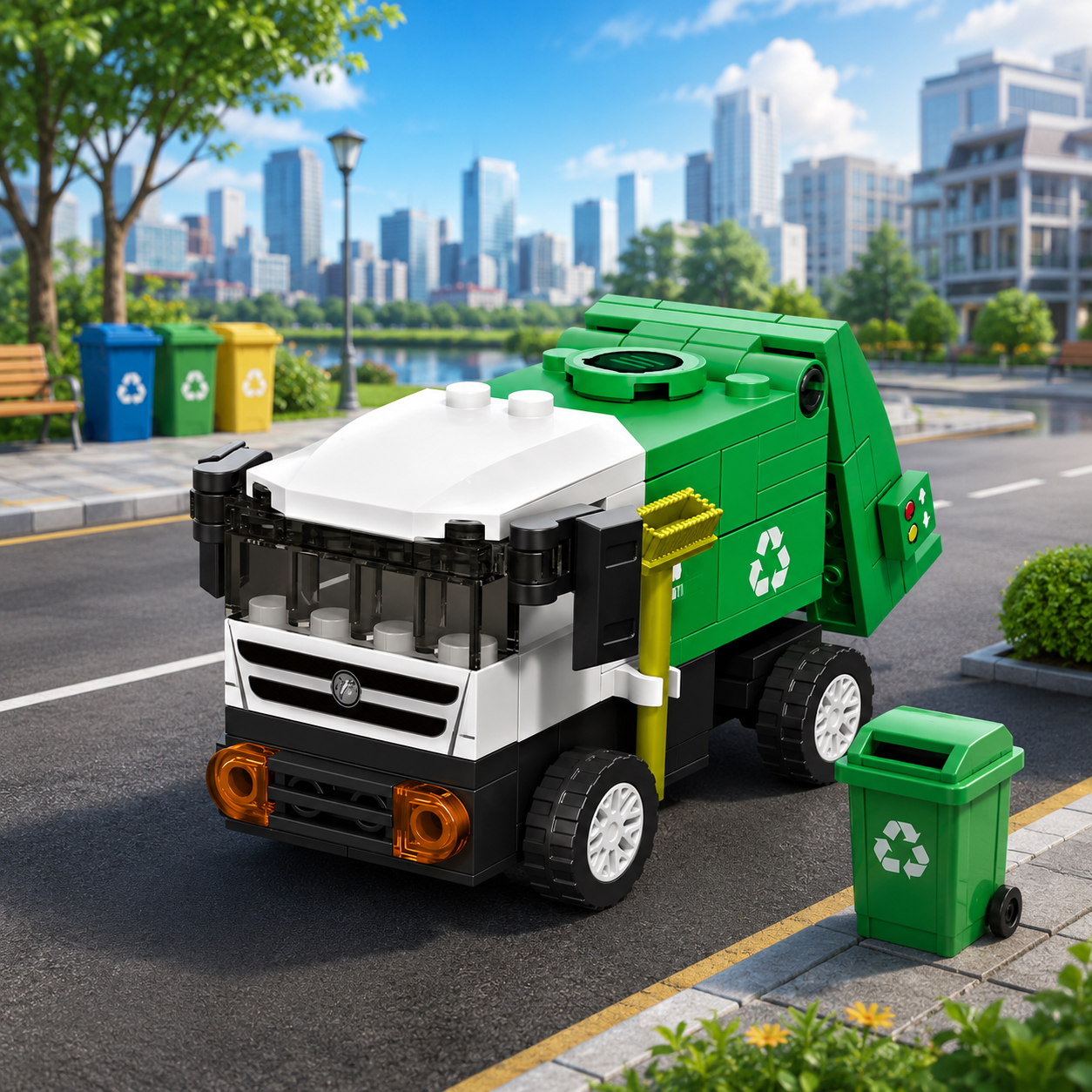 Jookids Pocket Block Garbage Truck Building Set – 88 Pieces Pull Back City Sanitation Truck Toy for Kids Ages 6+