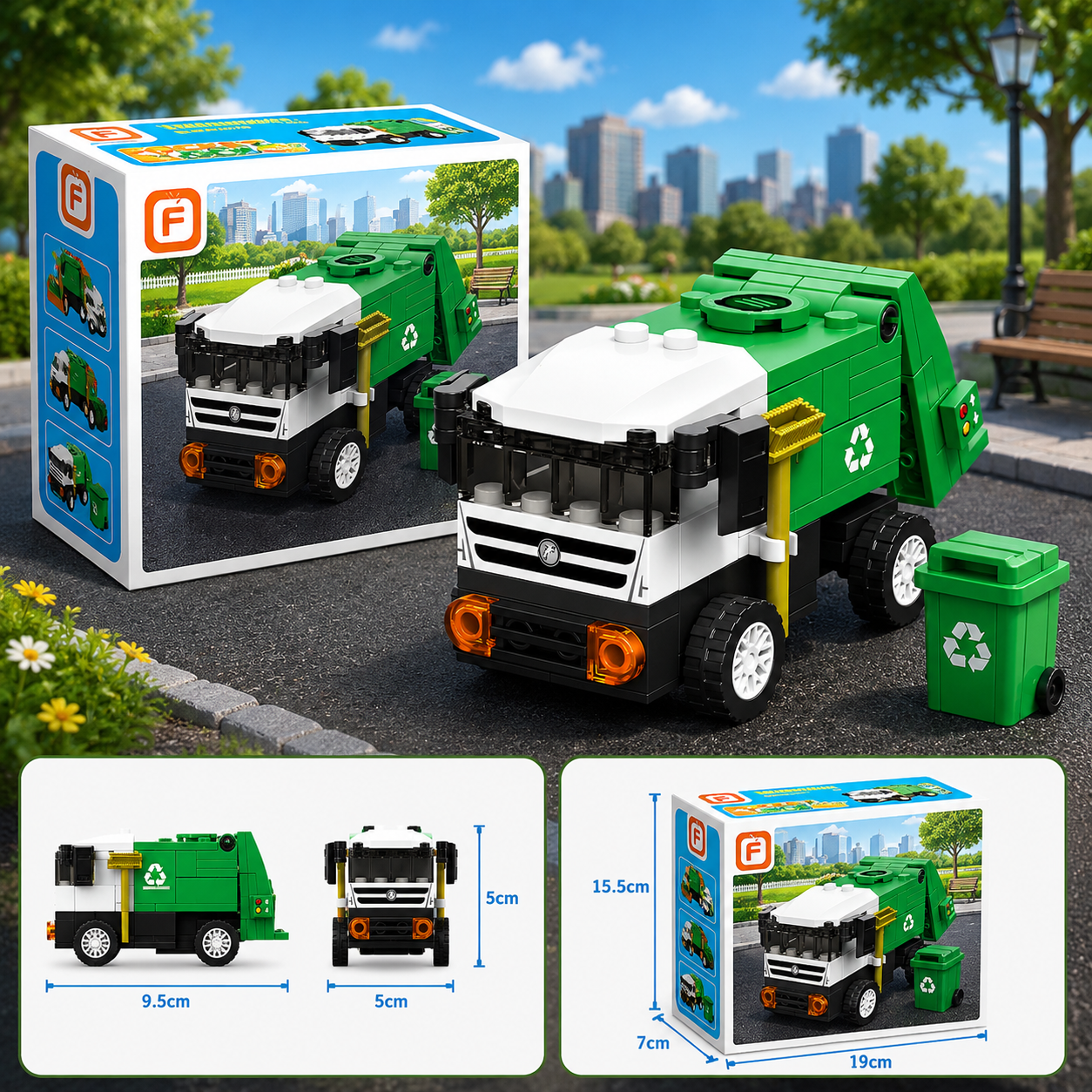 Jookids Pocket Block Garbage Truck Building Set – 88 Pieces Pull Back City Sanitation Truck Toy for Kids Ages 6+