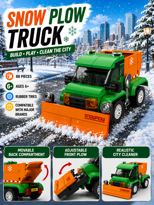 Jookids Pocket Block Snow Plow Truck Building Set – 88 Pieces Pull Back Winter Service Vehicle Toy for Kids Ages 6+