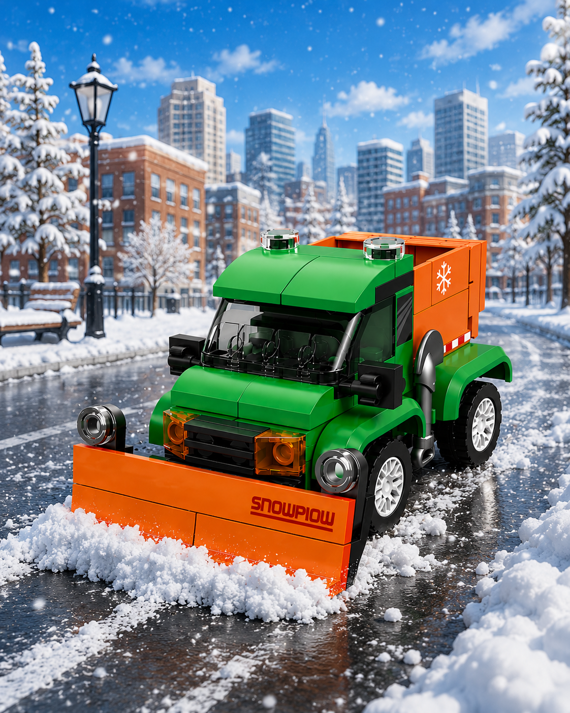 Jookids Pocket Block Snow Plow Truck Building Set – 88 Pieces Pull Back Winter Service Vehicle Toy for Kids Ages 6+