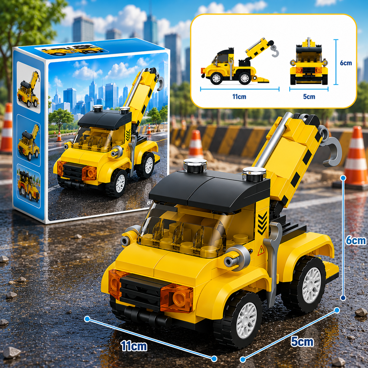Jookids Pocket Block Tow Truck Building Set – 94 Pieces Pull Back Recovery Vehicle Toy for Kids Ages 6+